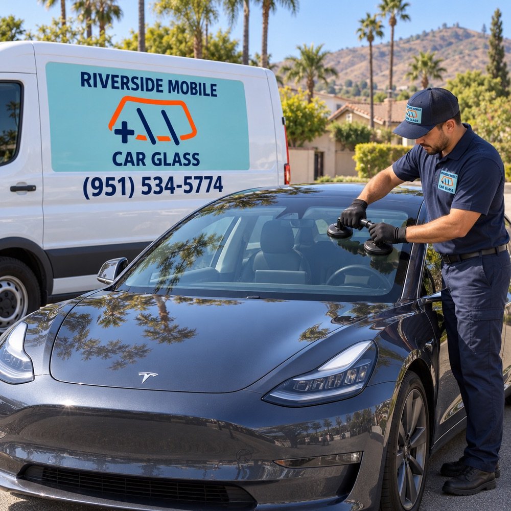Tesla windshield replacement by Riverside Mobile Car Glass